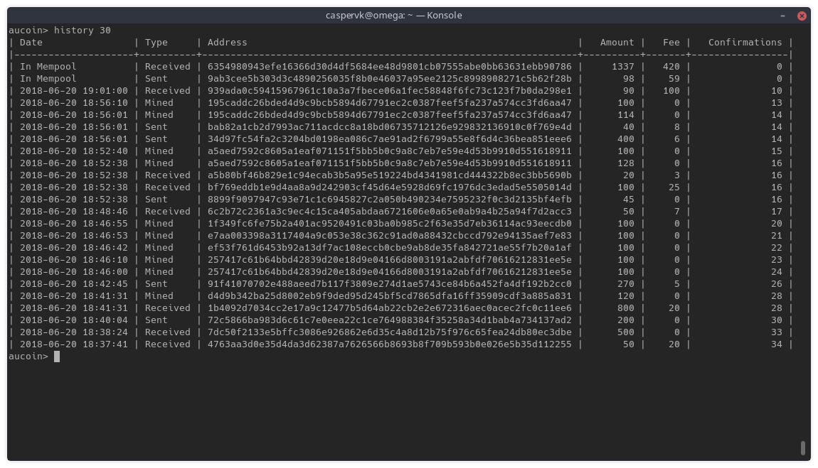 Transaction history